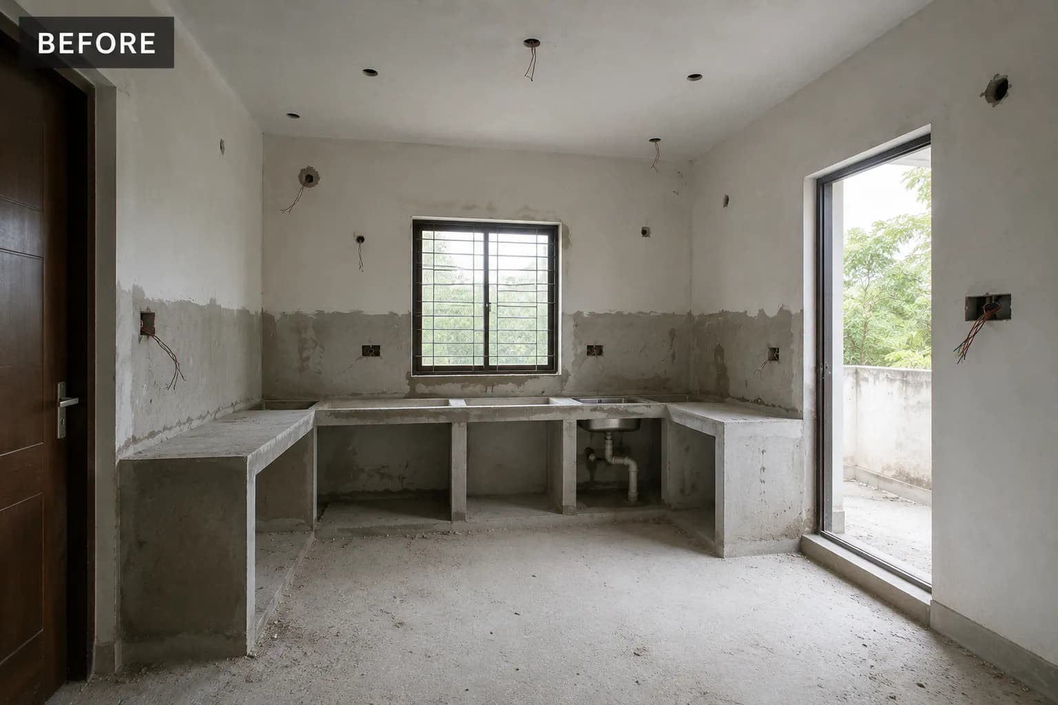 The same space before Skypaint started the modular kitchen work